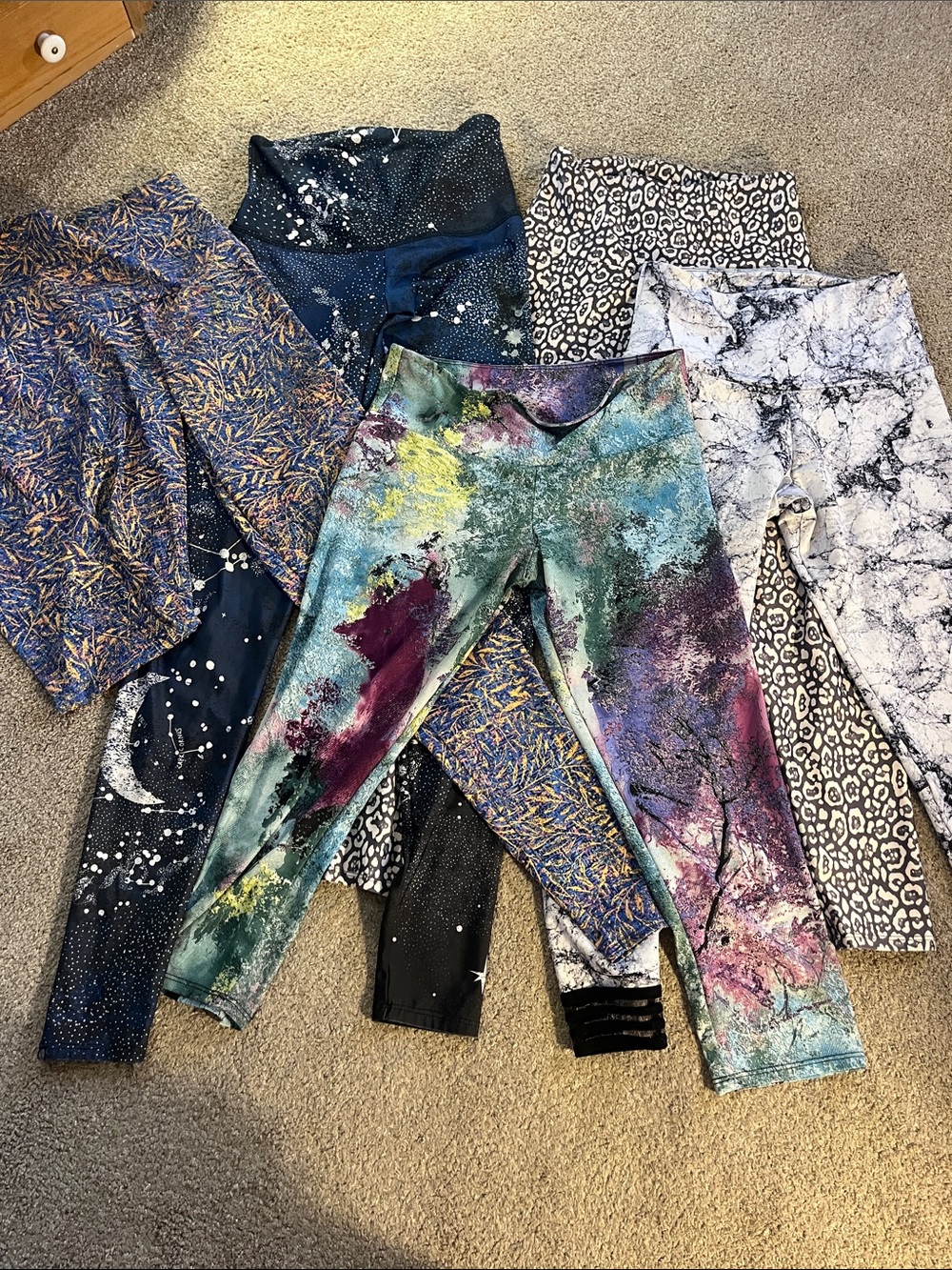 🌳🌃💜✨🐊Collection LOT 5 Pair Onzie Tights szS,S/M Trees Sky Marble Reptile Leaf